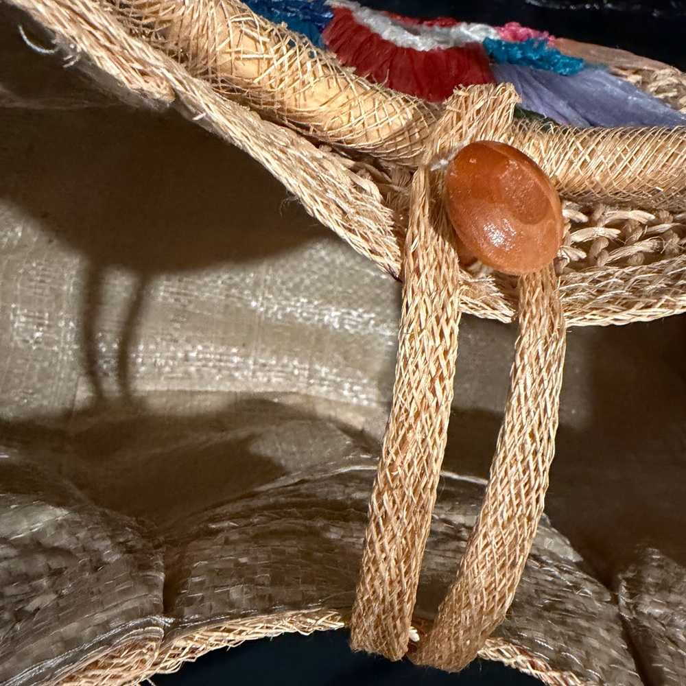 Handcrafted Floral Jute Bag with Wooden Handles - Picture 6 of 6